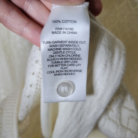 Frye Cream White Lightweight Crochet Knit Button Front Long Sleeve Cardigan - Picture 6 of 6